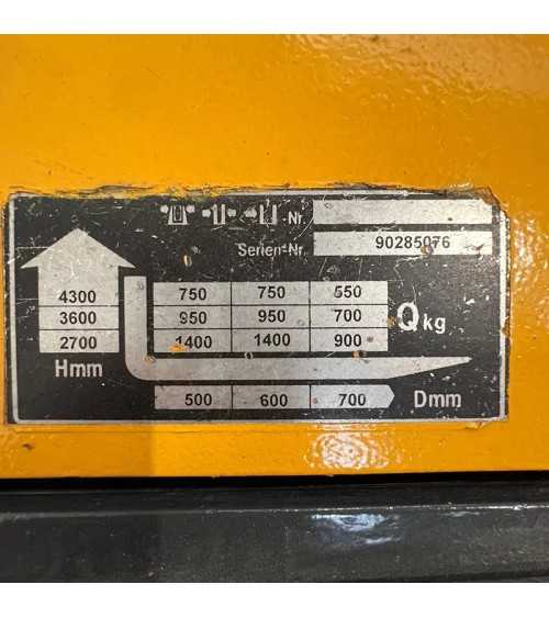 Gerbeur électrique 1400kg triplex 4300mm à vendre chez DYNALOC