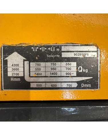 Panneau d'information de notre Gerbeur électrique 1400kg triplex 4300mm à vendre chez DYNALOC